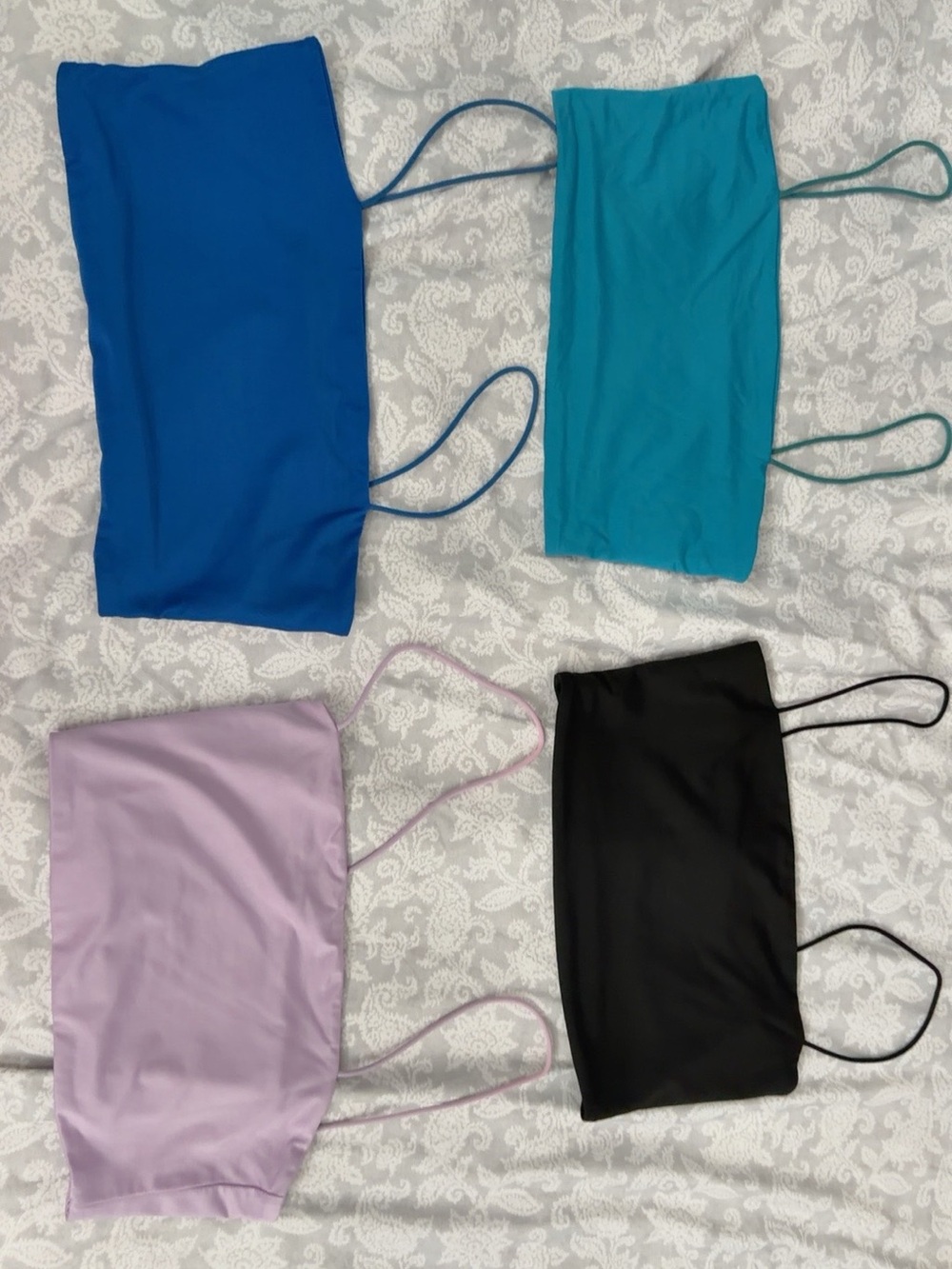 SHEIN Pack of Four Stretch Tube Crop Tops - Blue, Teal, Lavender, Black